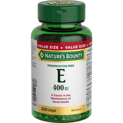 NATURE'S BOUNTY Vitamin E, 400 IU, Antioxidant, Preservative Free, 200 Softgels, 134 g