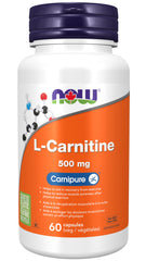 NOW Supplements, L-Carnitine 500mg, Purest Form, Amino Acid, Fitness Support, 60 Veg Capsules