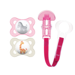 Animal Pacifier (Pack of 2 Pacifiers, 1 Clip), Girl, 0-6 Months