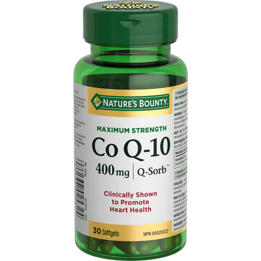 NATURE'S BOUNTY Maximum Strength Co Q-10, 400 mg, Coenzyme Q-10, Clinically Shown To Promote Heart Health, Antioxidant, 30 Softgels, 48.7 g
