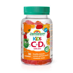 Jamieson Kids Immune Gummies with Vitamin C, Vitamin D & Zinc, 90 Gummies, Strawberry and Orange Flavours, Supports Immune Health, Strong Teeth and Bones, Helps in Wound Healing. Vegetarian, Non-GMO