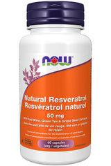 NOW Supplements Natural Resveratrol 50mg Capsules, 60 Count