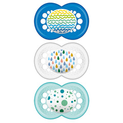 MAM Trends Design Collection Pacifier for Babies 6+ months (Pack of 3 Pacifiers), MAM Soother with Soft Silicone Nipple, Boy Baby Essentials, 6+ months