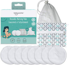 Baby Works Reusable Nursing Pads - Soft, Contoured Nursing Pads Made from Rayon - Comes with Wet Bag & Laundry Bag - Machine Washable - Pack of 8