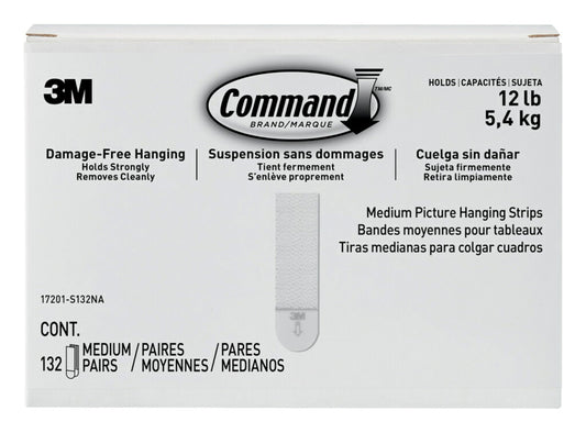 Command Medium Picture Hanging Strips, Damage Free Hanging Picture Hangers, No Tools Wall Hanging Strips for Living Spaces, 132 White Adhesive Strip Pairs(264 Command Strips)