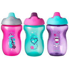 Tommee Tippee Sippee Cup, Water Bottle for Toddlers, 9 Months+, 10oz, Spill-Proof, Bite-Resistant Spout, BPA Free, Pack of 3, Pink, Blue & Purple