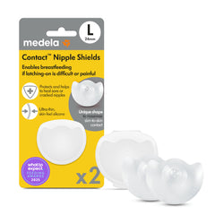 Medela Contact Nipple Shields for Breastfeeding, 24 mm, Food Grade Silicone, Designed to Protect Cracked or Sore Nipples and Support with Latch-On, Made Without BPA, Pack of 2