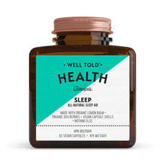Natural Sleep Aid - Well Told Health - Organic Lemon Balm Capsules with Goji Berries - Non-Habit Forming Sleep Support - Vegan + Soy-Free (62 Capsules)