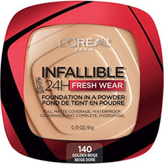 L’Oréal Paris Infallible 24H Fresh Wear Foundation in A Powder, Waterproof Matte Finish, Golden Beige 140, 1 Count