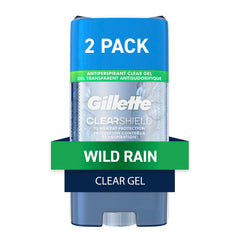 Gillette Clear Gel Antiperspirant and Deodorant for Men Wild Rain, Twin Pack of 2, 108g