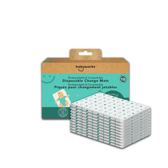 Baby Works - Disposable, Biodegradable, & Compostable Change Mats. Waterproof & Leak-Proof Changing Pad, Super Soft, for Babies & Toddlers - 68x45 cm, 10 Count
