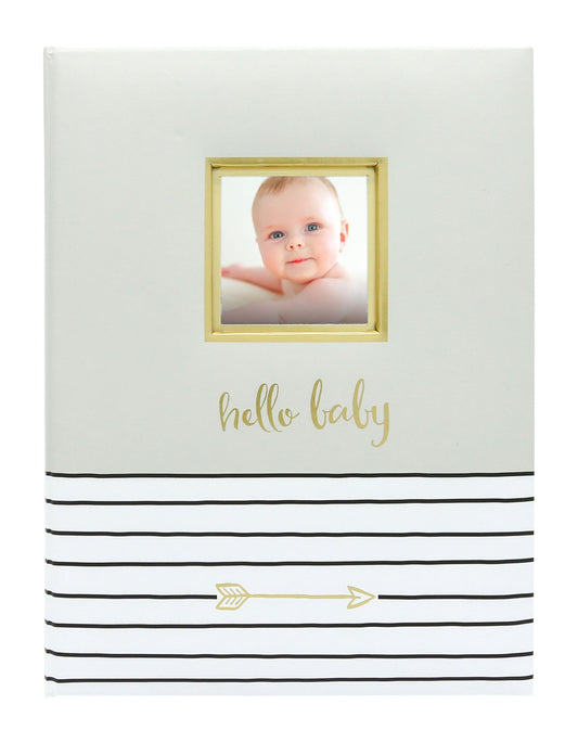 Pearhead Hello Baby, First 5 Years Baby Memory Book with Photo Insert, Gray