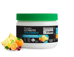 Organika Canadian-Made Electrolytes Extra-Strength Powder- Fruit Punch- High in Sodium for Sports Recovery - Saltier Taste, Sugar-Free Hydration and Electrolyte Replenishment - 180g - 30 servings