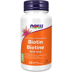 NOW Supplements, Biotin 5,000 mcg, Amino Acid Metabolism, Energy Production, 60 Veg Capsules