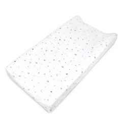 American Baby Printed 100% Natural Cotton Jersey Knit Fitted Contoured Changing Table Pad Cover for Boys and Girls - Soft Breathable, Grey Stars and Moon, Single
