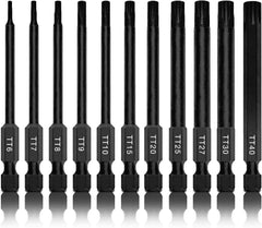 NEIKO 01149A Torx Head Drill Bit Set, 11-Piece Sizes TT6 to TT40 | Tamperproof Magnetic Torx Bits | 3 Quick Release Shanks | Premium S2 Steel | Compatible with Power Drills and Impact Drivers