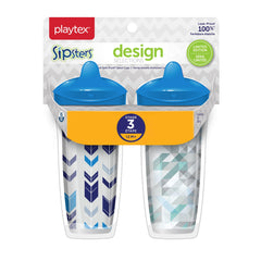 Playtex Sipsters Stage 3 Designer Spout Cup, Spill-Proof, Leak-Proof, Break-Proof β 9oz, Pack of 2(Assorted Color)
