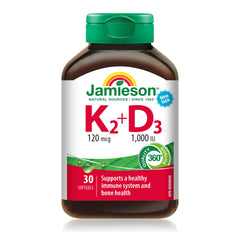 Jamieson K2D3, MK-7 Formula, Supports Bone Health, Immunity Support, Synergistic Formuale, NON-GMO, No Gluten, No Lactose, No Artificial Colours, Flavours, or Preservatives, 30 Softgels, Proudly Canadian