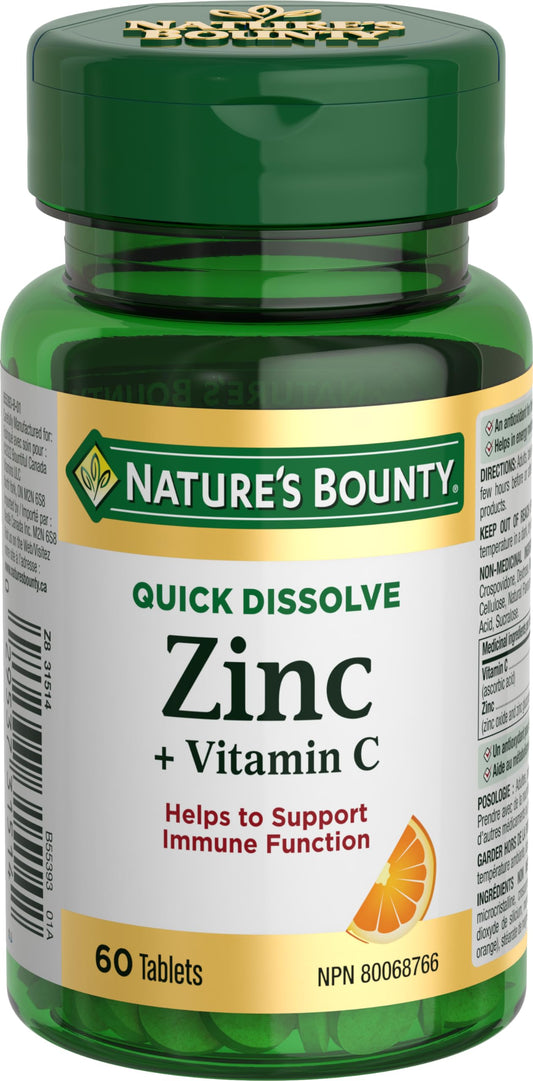 Nature's Bounty Vitamin C + Zinc, Multi-coloured, 60 Quick Dissolve Tablets