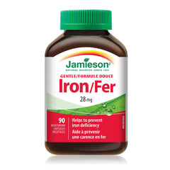 Jamieson Iron 28 mg, with Folic Acid, Vitamin B2, Vitamin B12, and Vitamin C, Helps Prevents Iron Deficiency, Provides Superior Absorption, and Gentle on the Stomach. Non-GMO, Gluten-Free, 90 Vegetarian Capsules
