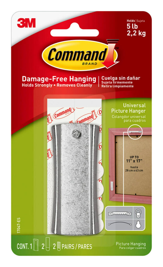 Command Sawtooth Picture Hanger 17047-EF, Grey, 1 Hanger, 2 Large Strips, 4 Mini Strips