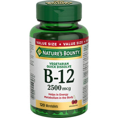 NATURE'S BOUNTY Vitamin B-12 Supplement, 2500 mcg, Quick Dissolve Tablets, Natural Cherry Flavour, Helps In Energy Metabolism, Essential In Normal Formation Of Blood Cells, 120 Tablets, 42 g