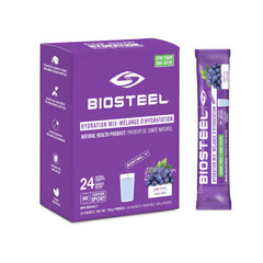 BioSteel Hydration Mix, Proudly Canadian - Great Tasting Hydration with Zero Sugar, and No Artificial Flavours or Preservatives, Grape Flavour, 24 Single Serving Packets