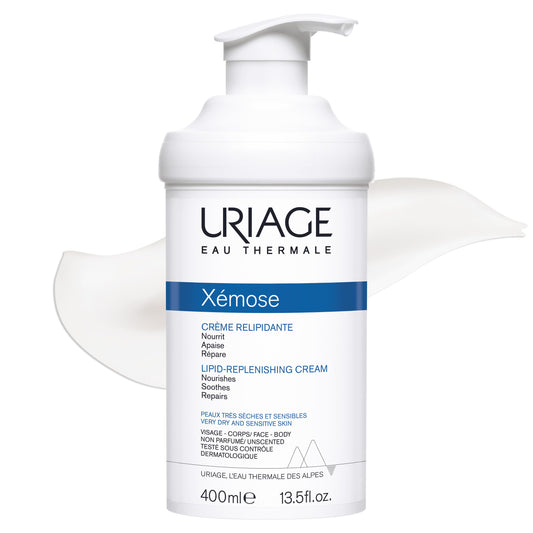Uriage Xémose Lipid-Replenishing Cream - Face & Body Moisturizer Against Itching With Shea Butter - Very Dry, Sensitive Skin Prone to Atopic Eczema - Non-Greasy & Non-Sticky - Unscented - 400ml