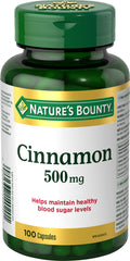 Nature's Bounty Cinnamon 500mg Pills and Herbal Health Supplement, Helps Maintain Blood Sugar Levels, 100 Capsules