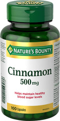 Nature's Bounty Cinnamon Pills and Herbal Health Supplement, Helps Maintain Blood Sugar Levels, 500mg, 100 Capsules