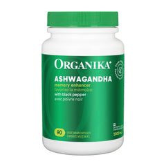 Organika Canadian-Made Ashwagandha with Black Pepper- Enhanced Absorption, Memory Support, Sleep Aid, Adaptogenic- 90vcaps