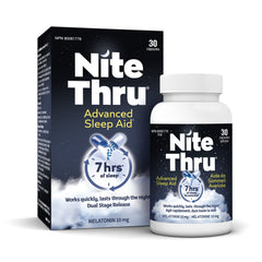 NiteThru Advanced Sleep Aid for Adults, Timed Release Melatonin, Fast Acting and lasts through the night, 10mg of Malatonin, 30 Capsules
