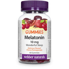 Webber Naturals Melatonin 10 mg Maximum Strength Gummy, 60 Gummies, Cherry Pomegranate Flavour, For Sleep Support, Vegan