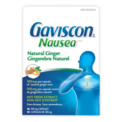 Gaviscon Anti Nausea Ginger Capsules - 18 Count - Tablets for Nausea Relief & Digestion Support, Natural Ginger - Free of Aluminum, Lactose and Gluten