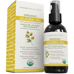 Viva Naturals Organic Jojoba Oil – Cold-Pressed Face Oil, Hair Oil, Cuticle Oil, Body Oil & Beard Oil – Jojoba Oil Organic for Skin Care & Natural Face Moisturiser, 4 fl oz