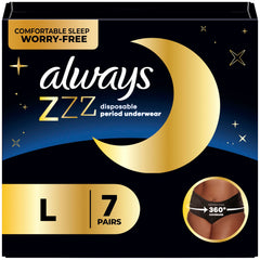 Always ZZZ Overnight Disposable Period Underwear for Women Size L, 360° Coverage for Worry-Free Nights and Comfortable Sleep Period Protection, 7 Count