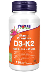 NOW Supplements, Vitamin D-3 & K-2, 1,000 IU/45 mcg, Plus Cardiovascular Support, Supports Bone Health, 120 Veg Capsules