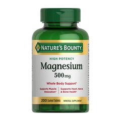 Nature's Bounty Magnesium 500 mg Tablets, High Potency Magnesium Supplement for Bone & Muscle Health, Whole Body Support, 200 Count (Pack of 1)