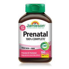 Jamieson Prenatal 100% Complete Multivitamin with Folic Acid and Iron, 100 Caplets. Formulated for Prenatal and Postnatal, and While Breastfeeding, Prevents Neural Tube Defects, One Per Day