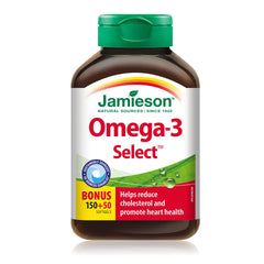 Jamieson Omega-3 Select 1,000 mg, Improves Heart Health, Supports Brain Health, and Reduces Inflammation. 200 Softgels