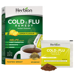 Herbion Naturals Cold & Flu Remedy Herbal Granules with Natural Lemon Flavour, 10 count sachets - Helps Relieve Cough and Chest Congestion