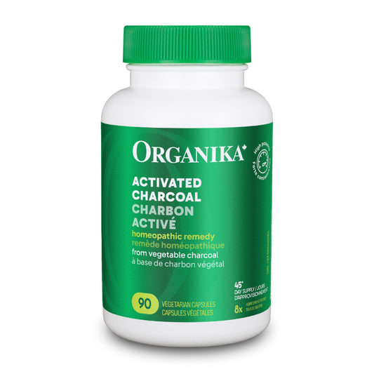 Organika Canadian-Made Activated Charcoal - Homeopathic Charcoal, Digestive Support, Detox, Gas and Bloating Support- 90vcaps
