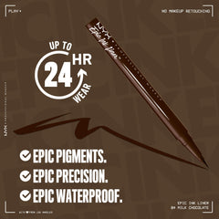 NYX Professional Makeup Epic Ink Liner, Waterproof Liquid Eyeliner, Flake Resistant & Smudge-Proof Formula, Flexible Brush Tip, Intense Pigment, Matte Finish, Shade: Milk Chocolate (Medium Brown)