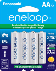 Eneloop Panasonic BK-3MCCA6BA AA 2100 Cycle Ni-MH Pre-Charged Rechargeable Batteries, 6-Battery Pack