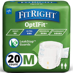 FitRight Ultra Adult Briefs with Tabs, Heavy Absorbency, Medium, 32"-42" (Pack of 20)
