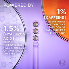 L’Oréal Paris 2.5% Hyaluronic Acid & Caffeine Plumping Eye Serum, Brightens Look of Dark Circles, Reduces Look of Crow's Feet & Wrinkles, Revitalift, For All Skin Tones & Types, Fragrance Free, 20ml