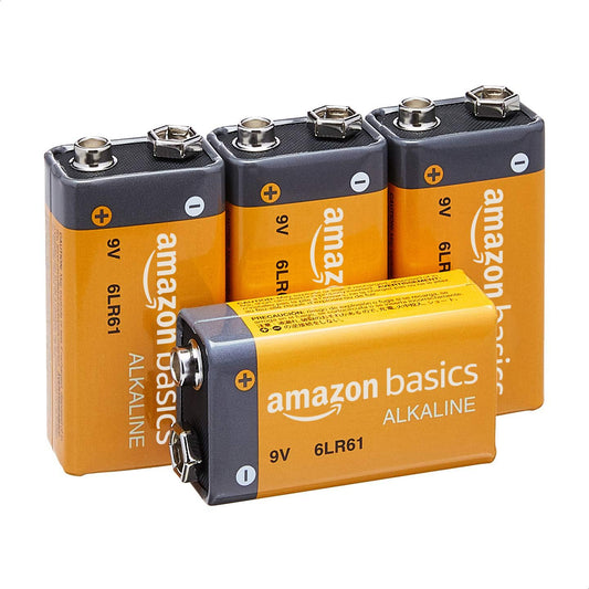 Amazon Basics 4-Pack 9 Volt Alkaline Everyday Batteries for Smoke Detectors, Long Lasting 5-Year Shelf Life, 4 Pack