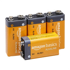 Amazon Basics 4-Pack 9 Volt Alkaline Everyday Batteries for Smoke Detectors, Long Lasting 5-Year Shelf Life, 4 Pack