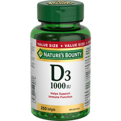 NATURE'S BOUNTY Vitamin D3, 1000 IU, Value Size, Helps Support Immune Function, Helps Develop & Maintain Bones & Teeth, Helps in Absorption Of Calcium & Phosphorus, 250 Softgels, 59 g