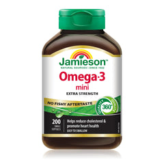 Jamieson Omega-3 Mini Softgels, No Fishy Aftertaste, Improves Heart Health, and Supports Brain Health. With 210 mg EPA and 140 mg DHA, No Burpback, Easy to Swallow, Gluten-Free, Non-GMO, 200 Count